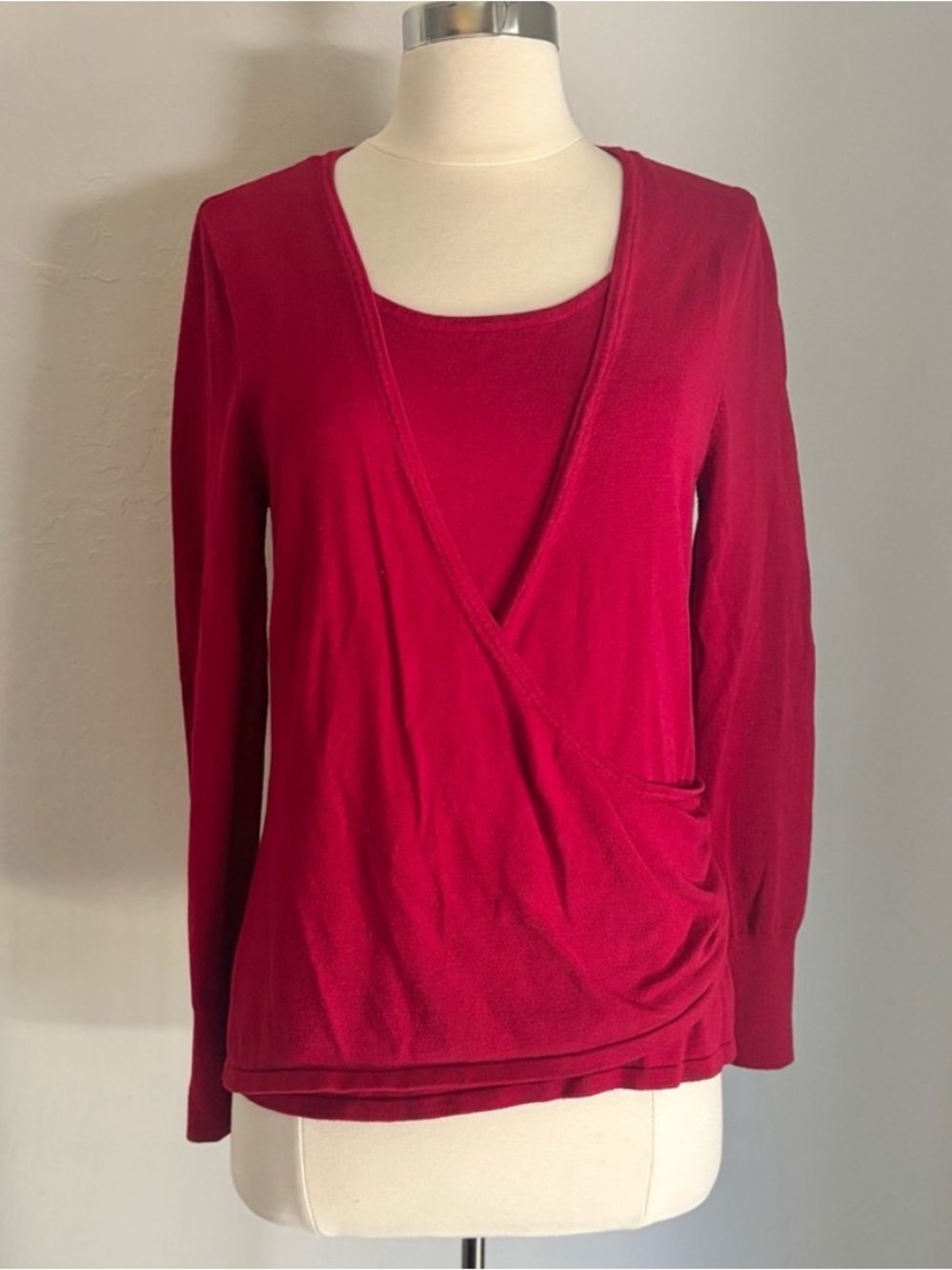 Apt 9 Vibrant Red Layered Surplice Front Sweater, Medium